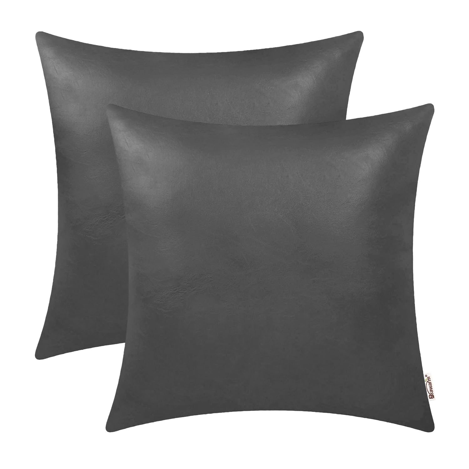Brawarm Faux Leather Throw Pillow Covers 16 X 16 Inches - Charcoal Gray Leather Pilow Covers Pack Of 2, Solid Dyed Leather Pillo